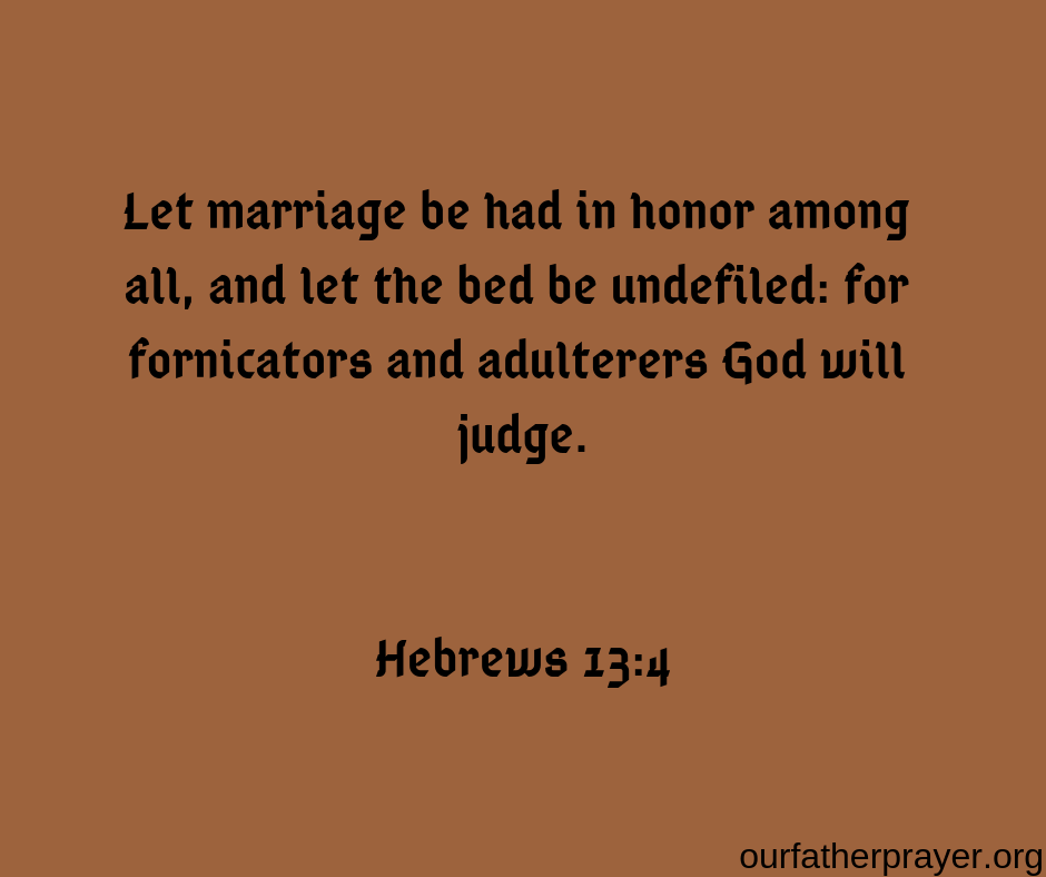 Hebrews 13-4 Let marriage be had in honor among all, and let the bed be undefiled: for fornicators and adulterers God will judge. Hebrews 13:4