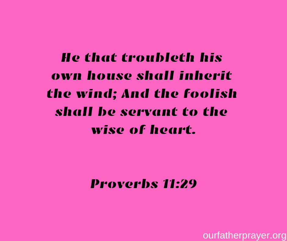 Proverbs-11-29 He that troubleth his own house shall inherit the wind; And the foolish shall be servant to the wise of heart.