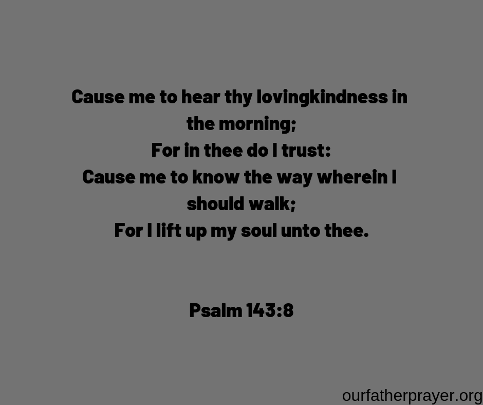 Psalm 143-8 Cause me to hear thy lovingkindness in the morning; For in thee do I trust: Cause me to know the way wherein I should walk; For I lift up my soul unto thee. 