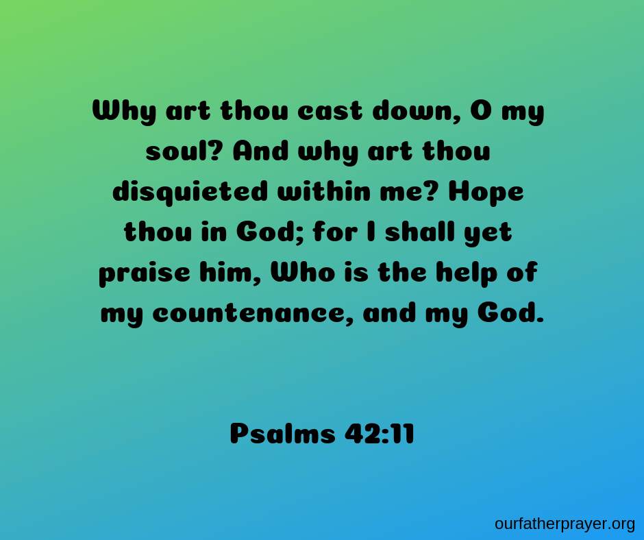 Psalms 42:11 Why art thou cast down, O my soul? And why art thou disquieted within me? Hope thou in God; for I shall yet praise him, Who is the help of my countenance, and my God.
